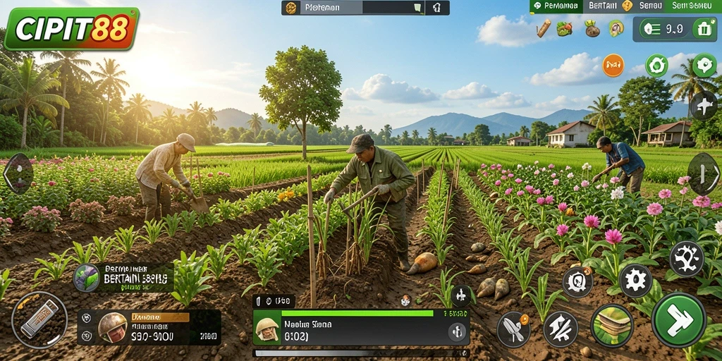 Tampilan gameplay menarik dalam CIPIT88 dengan aktivitas bertani.