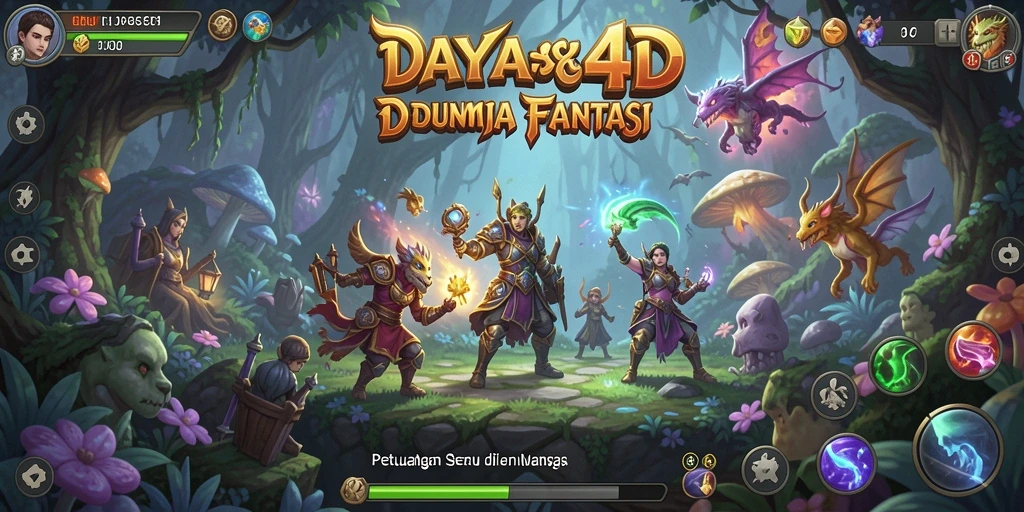Tangkapan layar utama DAYA4D menampilkan karakter utama menjelajahi dunia fantastis.