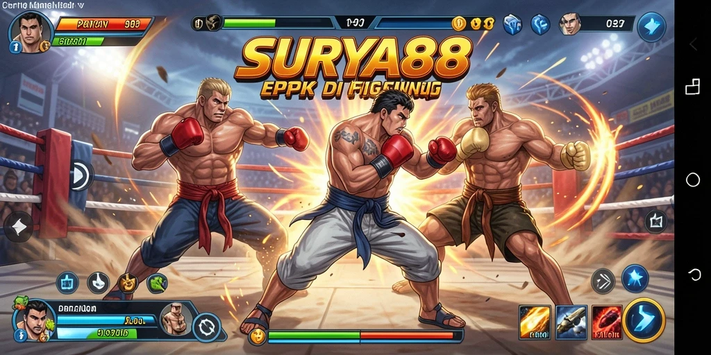 Tampilan gameplay pertarungan seru dalam SURYA88.